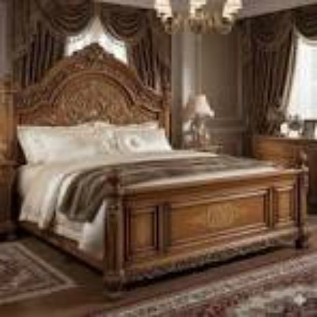 صورة Classic Carved Roman Beech Wooden Bed