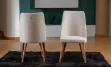 صورة Modern Upholstered Dining Chair – Beige Velvet with Walnut Wooden Legs